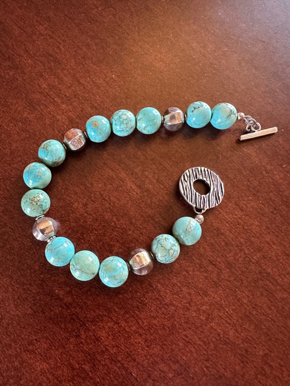 Turquoise Bead Bracelet with Reversible Toggle Clasp